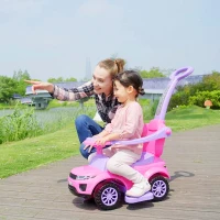 Aosom 3 In 1 Push Cars for Toddlers Kid Ride on Push Car Stroller Sliding Car with Horn Music Light Function Secure Bar Ride on Toy for Boy Girl 18-36 Months, Pink(m-2)