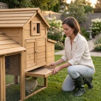 PawHut 59" Small Wooden Chicken coop Hen House Poultry Cage for Outdoor Backyard with 2 Doors, Nesting Box and Removable Tray, Natural Wood(m-4)