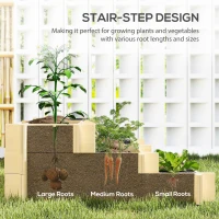 Outsunny 3 Tier Raised Garden Bed, Water Draining Fabric for Soil, Elevated Wood Flower Box for Vegetables, Herbs, Natural(m-5)