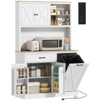 HOMCOM 69" Pantry Cabinet with Charging Station, Kitchen Cabinet with Microwave Stand, Tilt-Out Trash Can Cabinet, White(m-2)