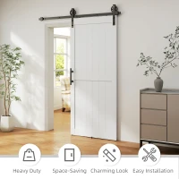 HOMCOM 36inx84in Barn Door with 6FT Sliding Door Hardware Kit, Handle, Upgraded Rollers and Floor Guide, Waterproof, White(m-5)