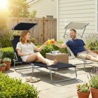 Outsunny Outdoor Pool Chaise Lounge Chair, Folding Tanning Chair with Sun Shade, Black(m-10)