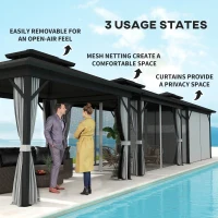 Outsunny 10' x 12' Hardtop Gazebo, Sun Shelter with Double Tier Metal Roof, Mosquito Netting, and Hanging Hook, Light Grey(m-7)
