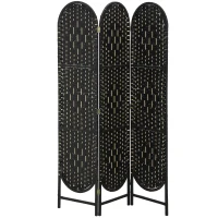 HOMCOM Bohemian Privacy Screen, Folding Room Divider with 3 Panels and Arched Top for Bedroom Living Room Office, Black(m-11)