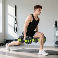 Soozier 6-in-1 Adjustable Dumbbell Set, Used as Kettlebell, Barbell, Dumbbell, Push-Up Stand, 55lbs Free Weights Set, Green(m-9)