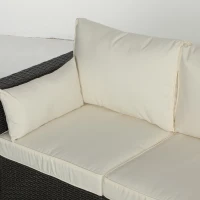 Outsunny Patio Couch PE Wicker Deep Seating Outdoor Sofa with Removable Cushions, 3 Seater Rattan Sofa, Outdoor Furniture for Balcony, Deck, Garden and Poolside, Cream White(m-12)