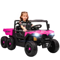 Qaba 24V 4WD Kids Ride On Car with 6 Wheels Electric Ride On Car with Dump Bed, Remote for 3-6 Years, Pink(m-11)