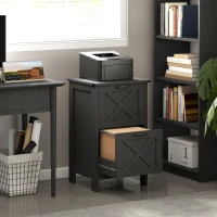 HOMCOM Vertical File Cabinet with 2 Drawers, Rustic Farmhouse Office Storage Cabinet for A4, Letter Size, Distressed Black(m-2)