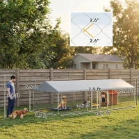 PawHut Two Room Outdoor Dog Kennel, Dog Run with Roof, Waterproof UV-Resistant Cover, Secure Lock, 19.7' x 7.5' x 5.2'(m-3)