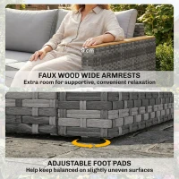 Outsunny 7 Piece Patio Furniture Set, L-Shaped Wicker Outdoor Sectional Sofa with Faux Wood Coffee Table, Cushions, Light Grey(m-9)