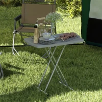 Outsunny Portable Patio Side Table, Height Adjustable Outdoor Side Table, Folding Balcony Table with Metal Frame, Dark Grey(m-9)