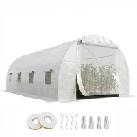 Outsunny Steel Frame Walk-In Tunnel Greenhouse Garden Green House Large Hot House Kit with Windows & Door, 19' x 10' x 7', White(m-1)