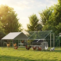 PawHut Large Metal Chicken Coop with Waterproof Cover, Roosting Bar, Nesting Box, 9.8' x 19.7' x 6.4'(m-2)