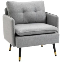 HOMCOM Accent Chair, Upholstered Armchair with Tufted Back Cushion and Steel Legs for Living Room, Bedroom, Grey(m-2)