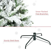 HOMCOM 9' Tall Unlit Snow Flocked Pine Artificial Christmas Tree with Realistic Branches, Green(m-7)