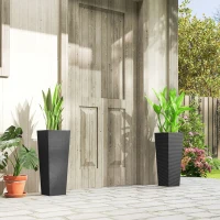 Outsunny 23.6 Inch Tall Planters for Outdoor Plants, Set of 2 Plastic Flower Pots with Drainage Holes, Black(m-10)