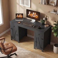 HOMCOM 53" Farmhouse Executive Desk, Computer Desk with Drawers and 2 Cabinets, Study Table for Home Office, Black Wood Grain(m-8)