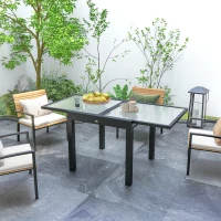 Outsunny Extendable Patio Dining Table, Tempered Glass Aluminum Outdoor Table for Garden Lawn Backyard, Clear(m-9)