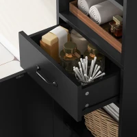kleankin Modern Bathroom Cabinet, Narrow Bathroom Vanities with Open Shelf Drawer Recessed Doors and Adjustable Shelves Black(m-10)