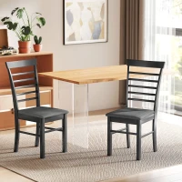 HOMCOM Wooden Dining Chairs Set of 2, Farmhouse Upholstered Kitchen Chairs with Rubber Wood Frame, Black and Gray(m-11)