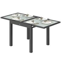 Outsunny Extendable Patio Dining Table, Tempered Glass Aluminum Outdoor Table for Garden Lawn Backyard, Clear(m-2)