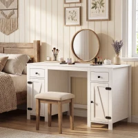 HOMCOM 53" Farmhouse Executive Desk, Computer Desk with Drawers and 2 Cabinets, Study Table for Home Office, White Wood Grain(m-10)