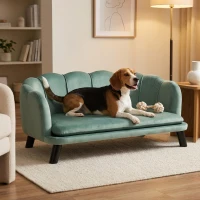 PawHut Pearl Design Pet Sofa for Medium and Large Sized Dogs, Pet Bed with Cushion and Solid Wood Legs, Green(m-10)