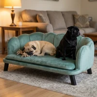 PawHut Pearl Design Pet Sofa for Medium and Large Sized Dogs, Pet Bed with Cushion and Solid Wood Legs, Green(m-2)