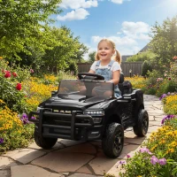Qaba 12V Kids Ride on Car, Licensed Dodge RAM 3500 Ride on Toys with Dual Motors, Remote Control for Toddlers, Black(m-2)