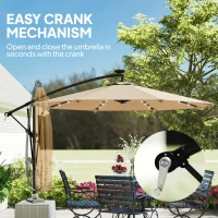 Outsunny 9.7ft Solar LED Cantilever Patio Umbrella with 32 LED Lights, Cross Base, Crank Handle, for Poolside, Deck, Khaki(m-10)