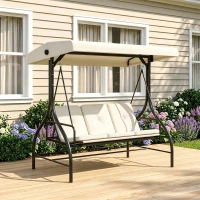 Outsunny Convertible Patio Swing Bed with Canopy and Cushions, 3 Seater Porch Swing for Outdoor, Backyard, Garden, Cream White(m-10)