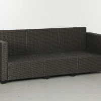 Outsunny Patio Couch PE Wicker Deep Seating Outdoor Sofa with Removable Cushions, 3 Seater Rattan Sofa, Outdoor Furniture for Balcony, Deck, Garden and Poolside, Cream White(m-14)