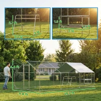 PawHut Large Metal Chicken Coop with Waterproof Cover, Roosting Bar, Nesting Box, 9.8' x 19.7' x 6.4'(m-3)