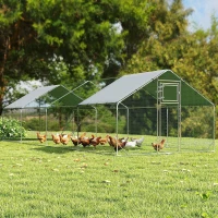 PawHut Large Metal Chicken Run with Waterproof & UV-Resistant Cover, Feeding Door, Hanging Feeder, Perch, for 24-30 Chickens(m-8)