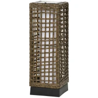 Outsunny Wicker Solar Outdoor Lamp, Decorative Floor Lamp with Auto On/Off LED Lights, IP44 for Patio, Porch, Pathway, Sand(m-2)