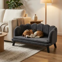 PawHut Pearl Design Pet Sofa for Medium and Large Sized Dogs, Pet Bed with Cushion and Solid Wood Legs, Charcoal Gray(m-2)