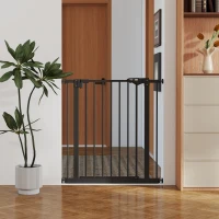PawHut 30 Inch Tall Pet Gate with Door Dog Gate and Barrier Indoor for Stairs, Pressure-Mounted Safety Gate, Black(m-10)