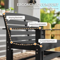 Outsunny Patio Glider Bench w/ HDPE Slatted Double Rocking Chair, Distressed Black(m-8)