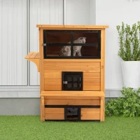PawHut Cat House, Outdoor 3-Tier Kitty Shelter, Weather Resistant, w/ Escape Door(m-8)