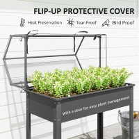 Outsunny Elevated Garden Box with Greenhouse Cover, Raised Garden Bed with Legs and Drainage Hole for Vegetables, Dark Gray(m-4)