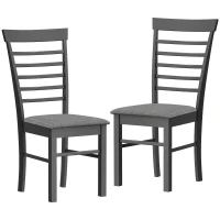 HOMCOM Wooden Dining Chairs Set of 2, Farmhouse Upholstered Kitchen Chairs with Rubber Wood Frame, Black and Gray(m-2)