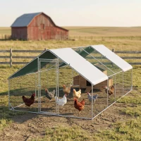 PawHut Large Chicken Coop Metal Chicken Run with Waterproof and Anti-UV Cover, Spire Shaped Walk in Fence Cage Hen House for Outdoor and Yard Farm Use, 1" Tube Diameter, 9.8' x 26.2' x 6.6'(m-13)