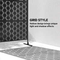 Outsunny 6.5FT Decorative Outdoor Divider, Metal Privacy Screen with Stand, Grid Style, Black(m-4)