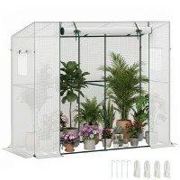 Outsunny Walk-in Portable Greenhouse Small Greenhouse for Outdoors with UV-resistant PE Cover, 6.6' x 2.5' x 5.6' White(m-11)
