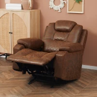 HOMCOM Overstuffed Manual Recliner Chair with Thick Sponge Padded Headrest and Armrest, Rocking Function, for Living Room, Brown(m-10)