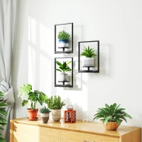 Outsunny 3 Pack Wall Planters for Indoor Plants, Wall-Mounted Metal Plant Stand Shelves, Picture Frame Wall Decor Hanger(m-1)