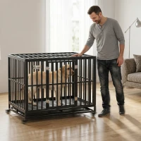 PawHut 45" Heavy Duty Dog Crate, Escape-Proof Steel Kennel with Wheels, Black(m-11)