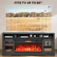 HOMCOM Fireplace TV Stand for TVs Up to 80 Inch, TV Console with Electric Fireplace, Open Storage and Side Cabinets, Gray(m-7)