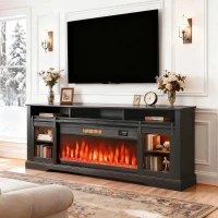 HOMCOM Fireplace TV Stand for TVs Up to 80 Inch, TV Console with Electric Fireplace, Open Storage and Side Cabinets, Gray(m-11)