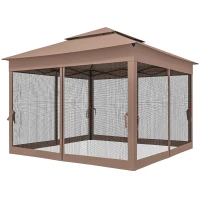 Outsunny Outdoor Patio Pop Up Canopy Gazebo Shelter with Zipper Netting, Carry Bag, 11' x 11', Brown(m-1)
